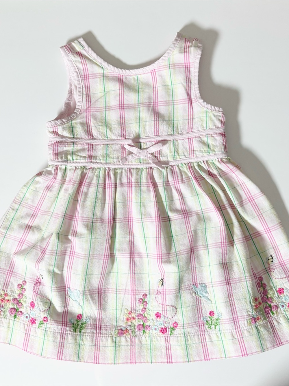 Vintage Baby Gap Plaid Embroidered Wrap Dress Cottagecore Pink Green Coquette